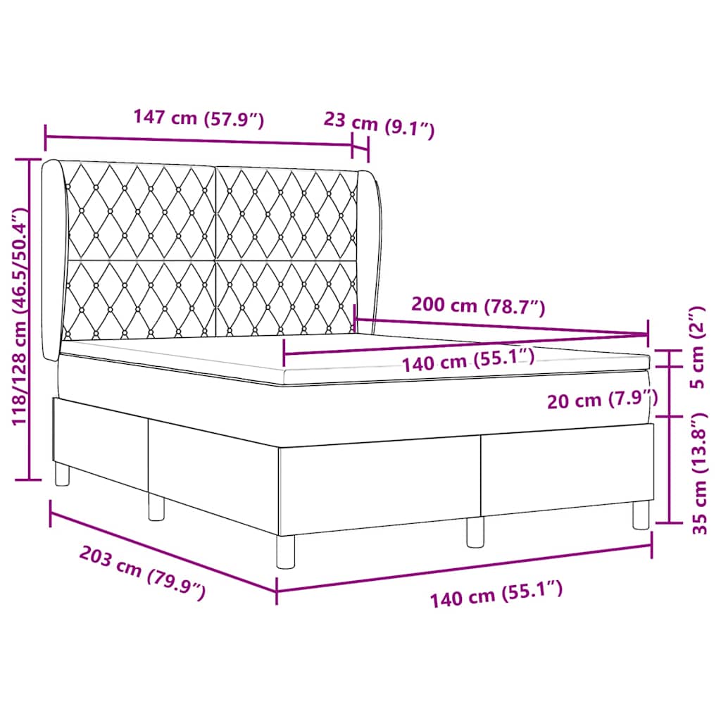 Box Spring Seng Med Madras Mørkegrå 140 X 200 Cm Fløjl - Billede 13