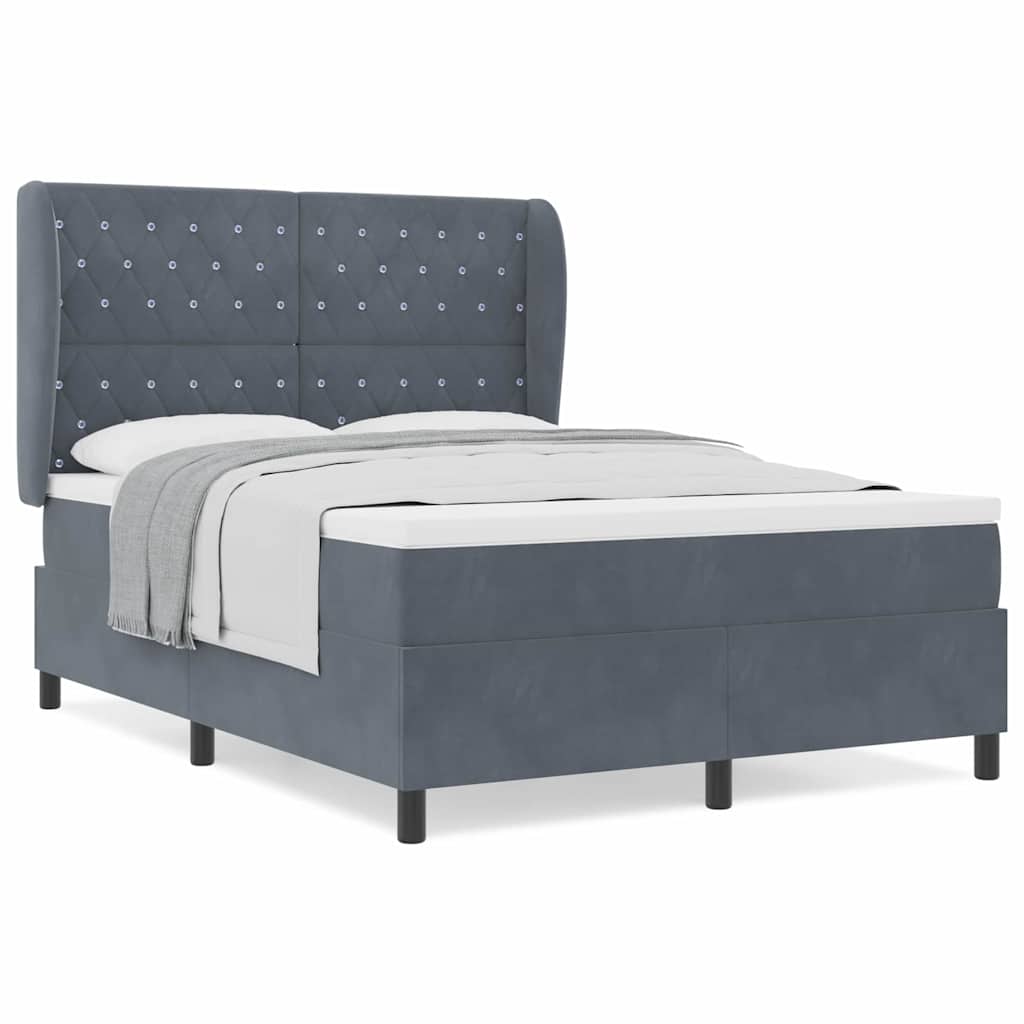 Box Spring Seng Med Madras Mørkegrå 140 X 200 Cm Fløjl - Billede 4