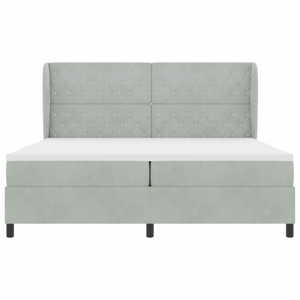 Box Spring Seng Med Madras Lysegrå 200 X 200 Cm Fløjl - Billede 8