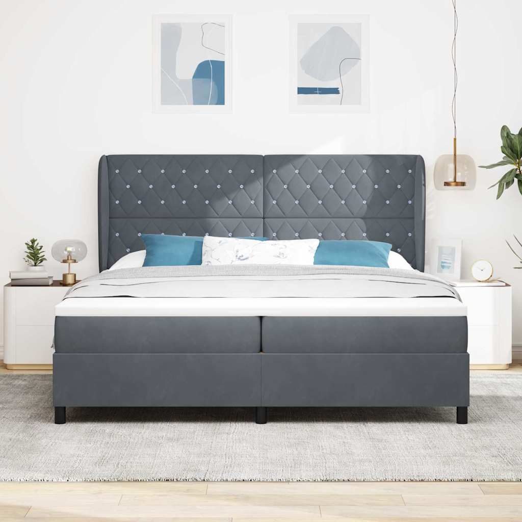 Box Spring Seng Med Madras Mørkegrå 200 X 200 Cm Fløjl - Billede 5