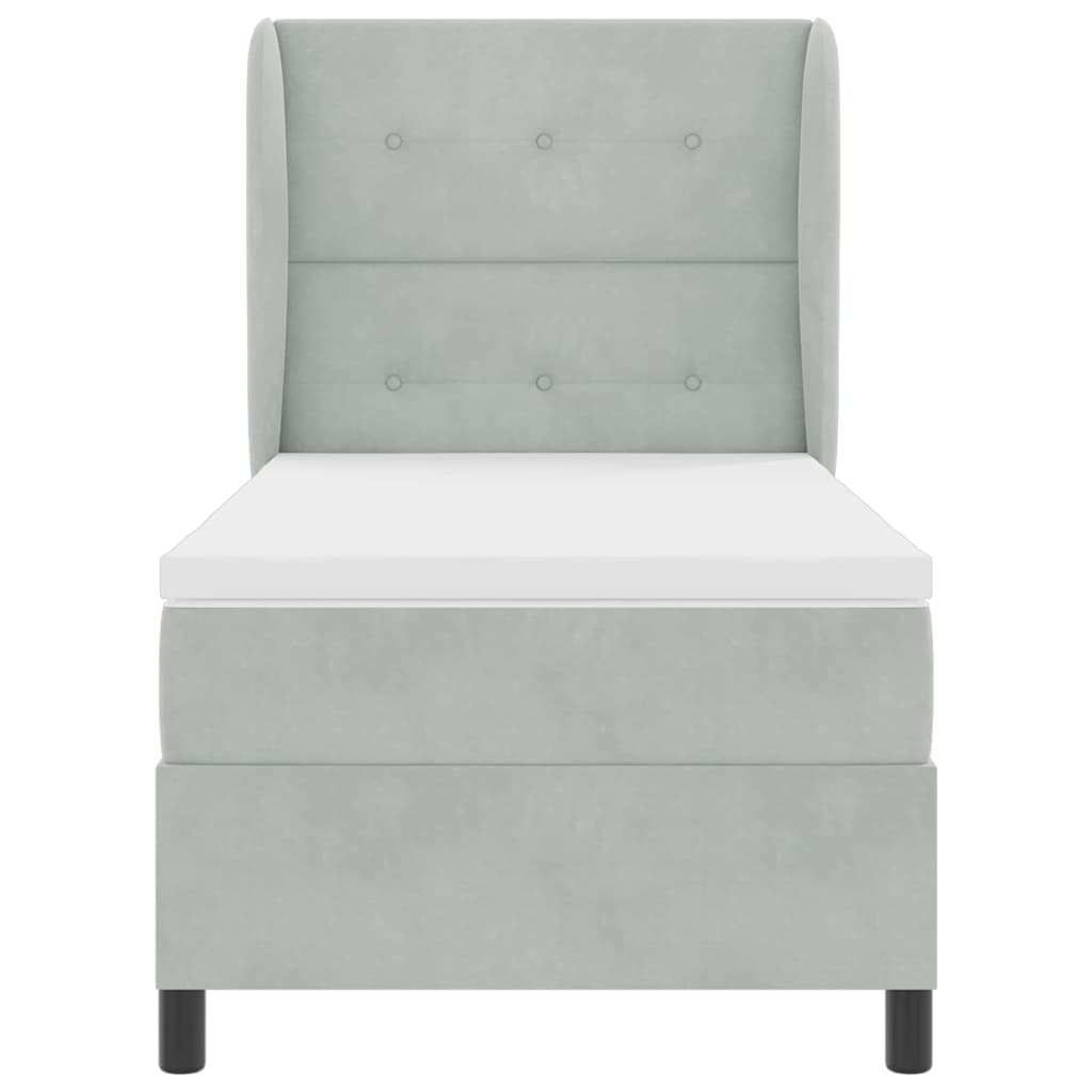 Box Spring Seng Med Madras Lysegrå 80 X 200 Cm Fløjl - Billede 8