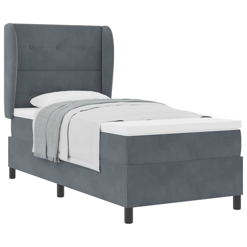 Box Spring Seng Med Madras Mørkegrå 80 X 200 Cm Fløjl - Billede 3
