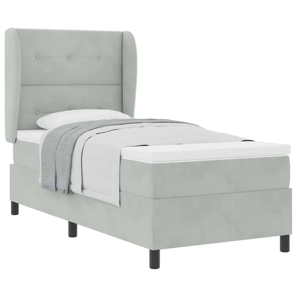 Box Spring Seng Med Madras Lysegrå 100 X 200 Cm Fløjl - Billede 3