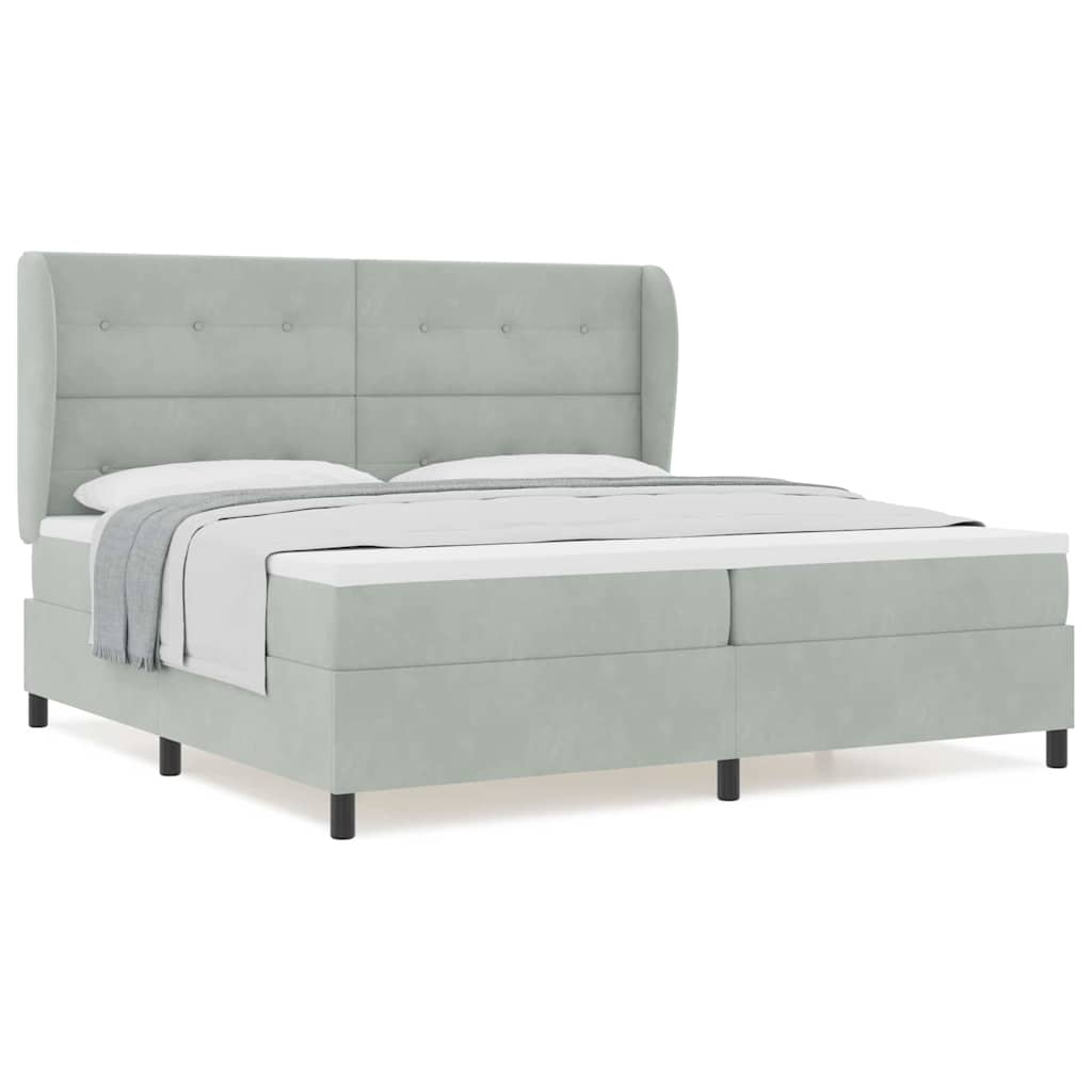 Box Spring Seng Med Madras Lysegrå 200 X 200 Cm Fløjl - Billede 4