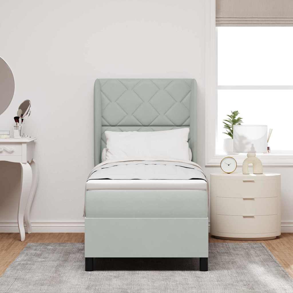 Box Spring Seng Med Madras Lysegrå 80 X 200 Cm Fløjl - Billede 5