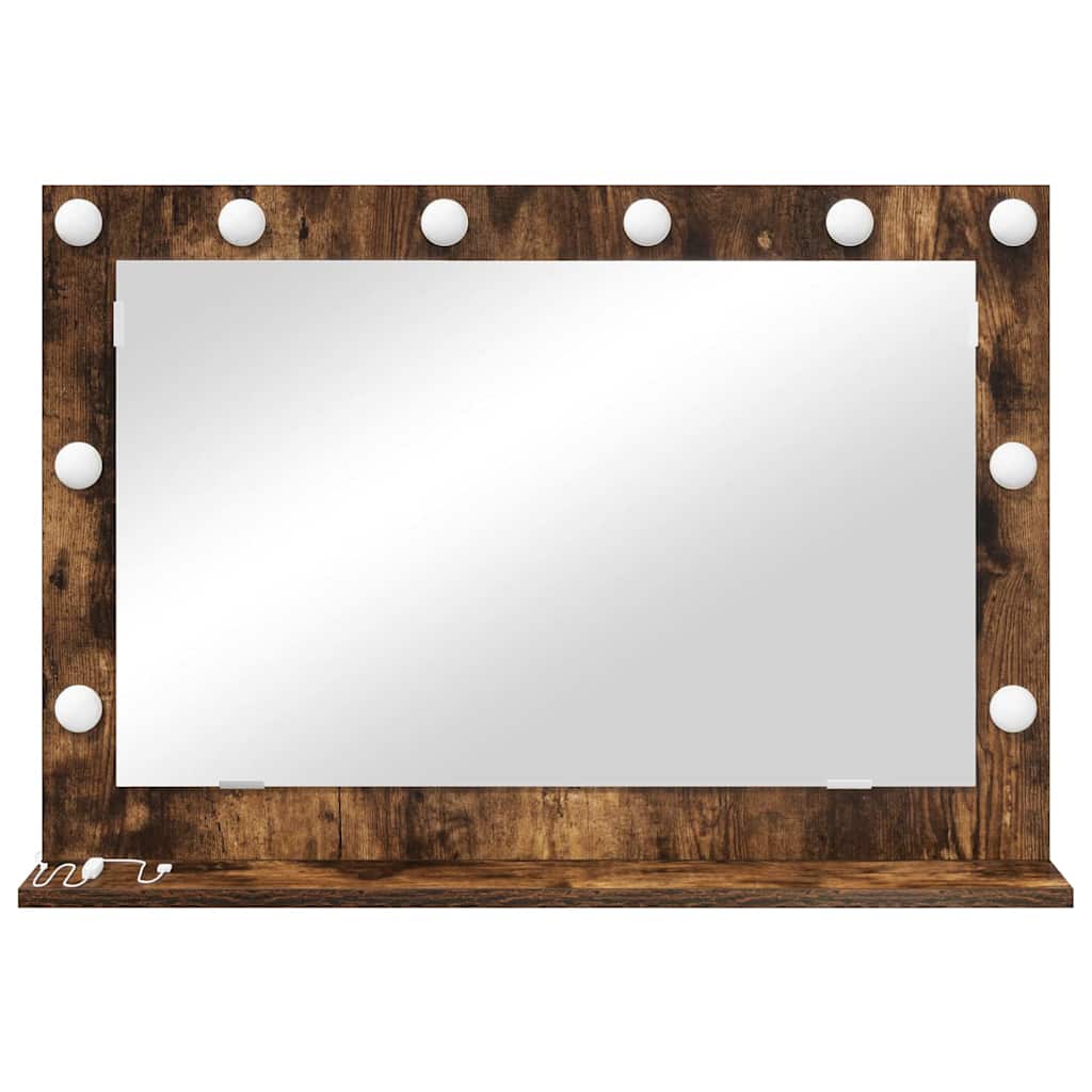 Vaskeskab Spejl Med Led -strimmellys Røget Eg 80 X 55 X 18 Cm - Billede 4