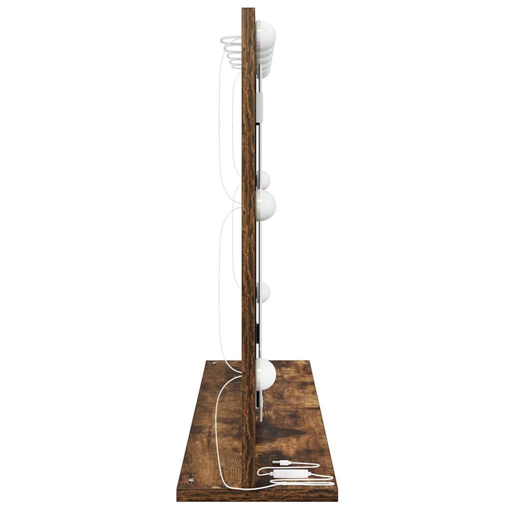 Vaskeskab Spejl Med Led -strimmellys Røget Eg 80 X 55 X 18 Cm - Billede 5
