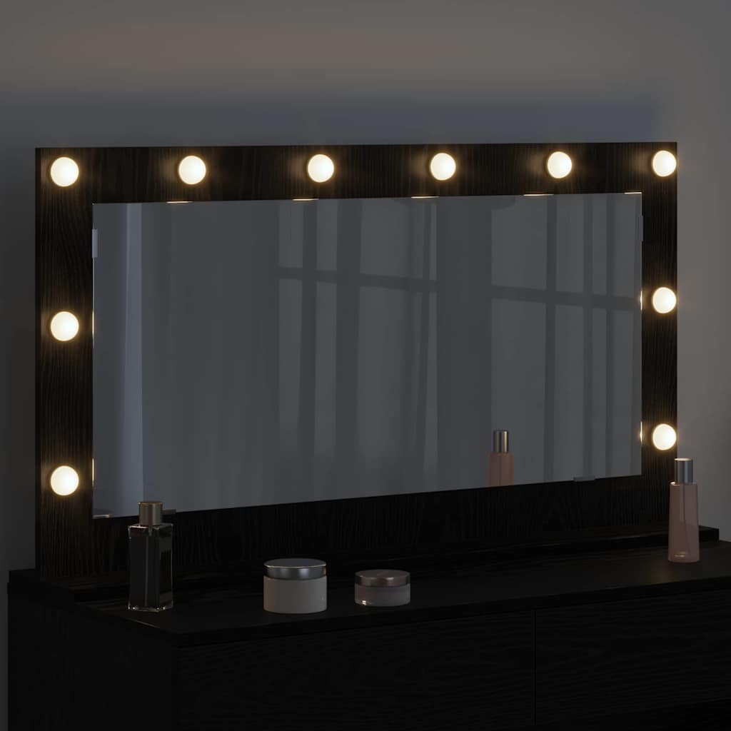 Vaskeskab Spejl Med Led -strimmellys Sort Eg 100 X 55 X 18 Cm - Billede 3