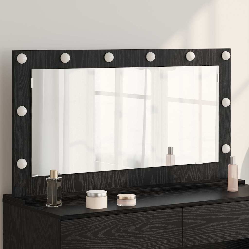 Vaskeskab Spejl Med Led -strimmellys Sort Eg 100 X 55 X 18 Cm - Hovedbillede