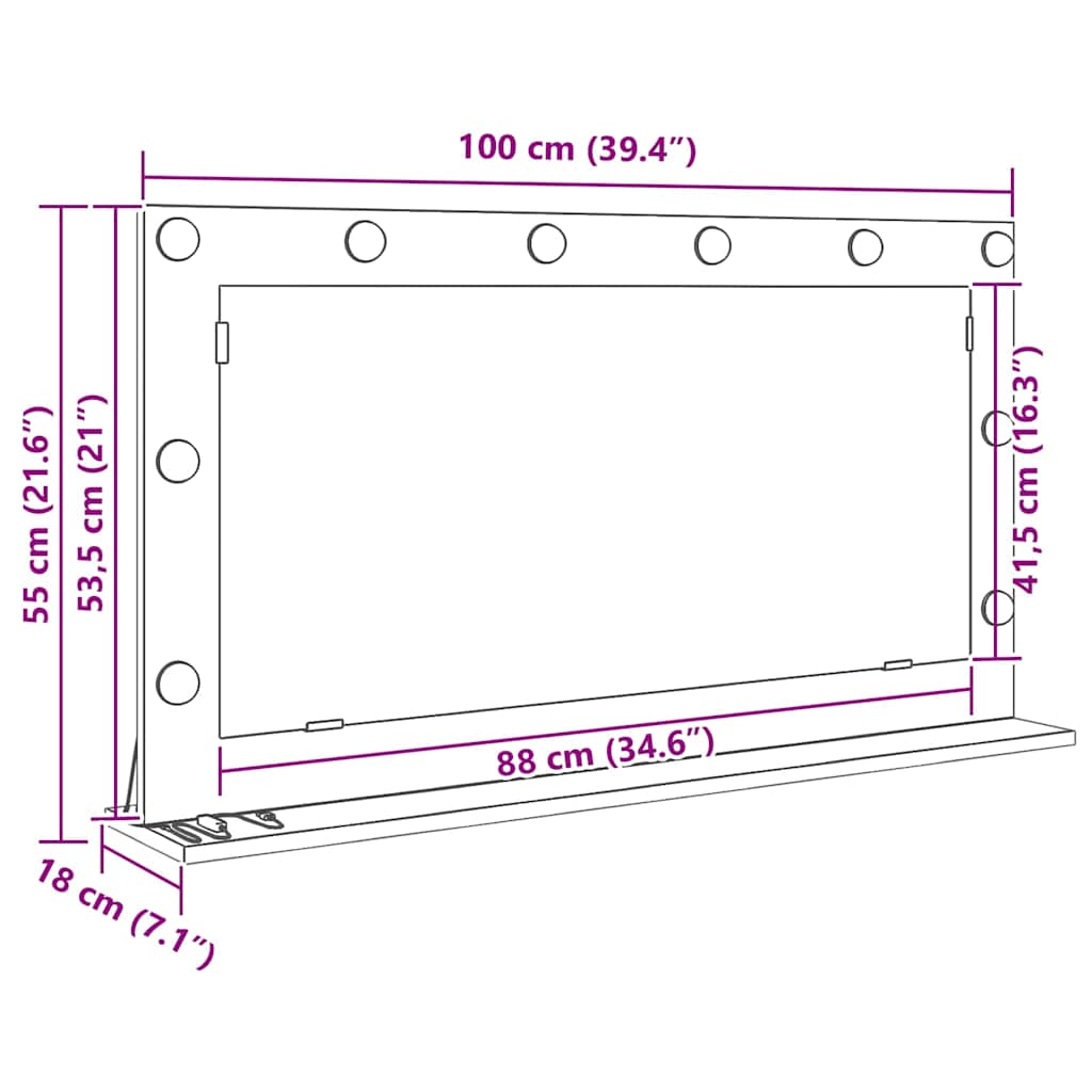 Vaskeskab Spejl Med Led -strimmellys Beton Grå 100 X 55 X 18 Cm - Billede 11