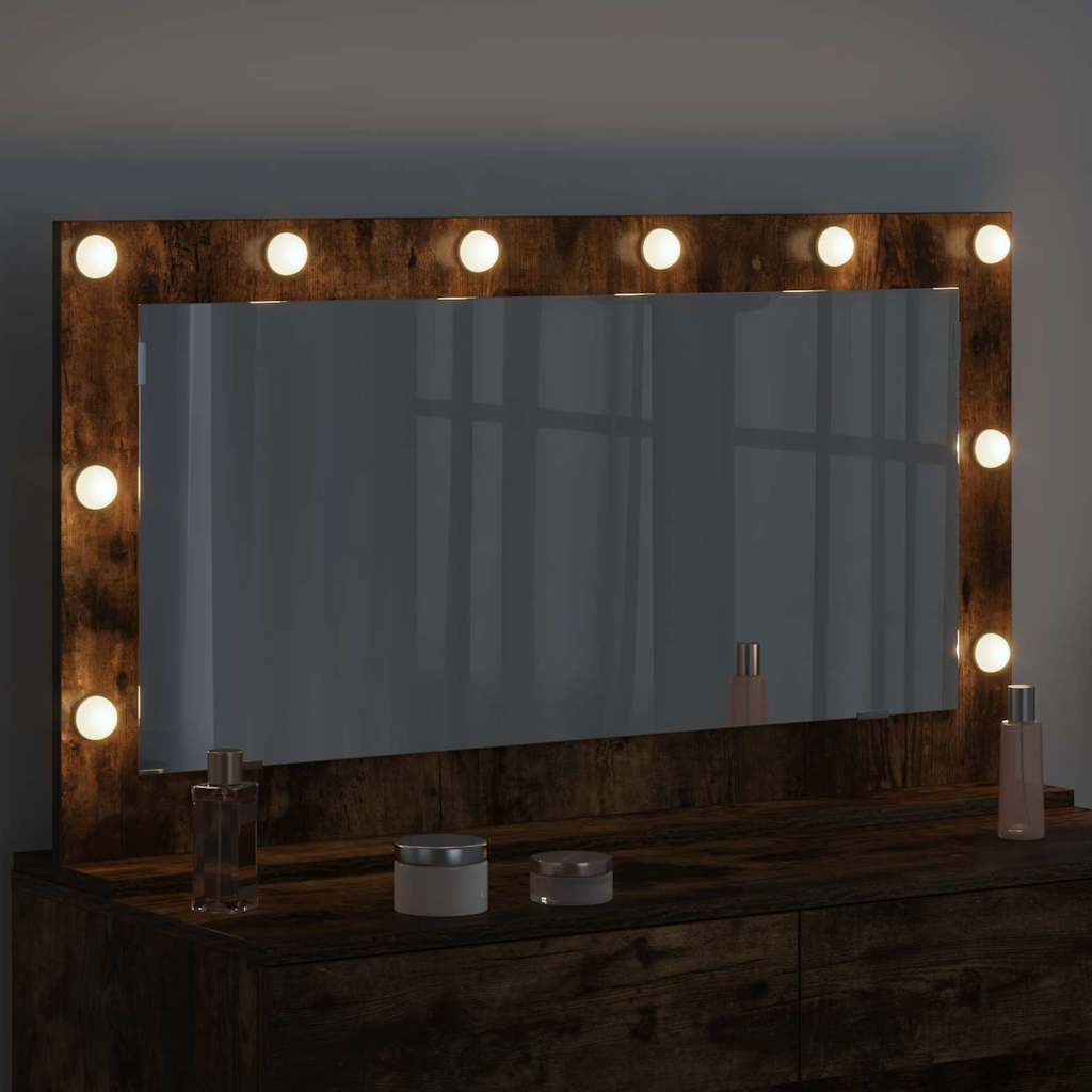 Vaskeskab Spejl Med Led -strimmellys Røget Eg 100 X 55 X 18 Cm - Billede 3
