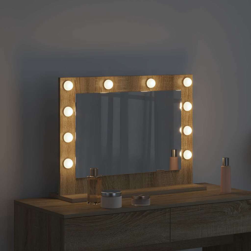 Vaskeskab Spejl Med Led -strimmellys Sonoma Eg 60 X 45 X 18 Cm - Billede 3