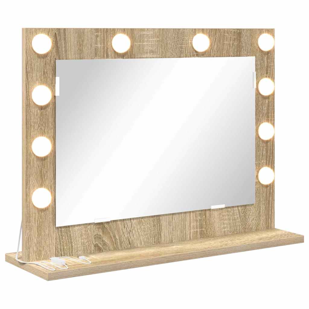 Vaskeskab Spejl Med Led -strimmellys Sonoma Eg 60 X 45 X 18 Cm - Billede 2