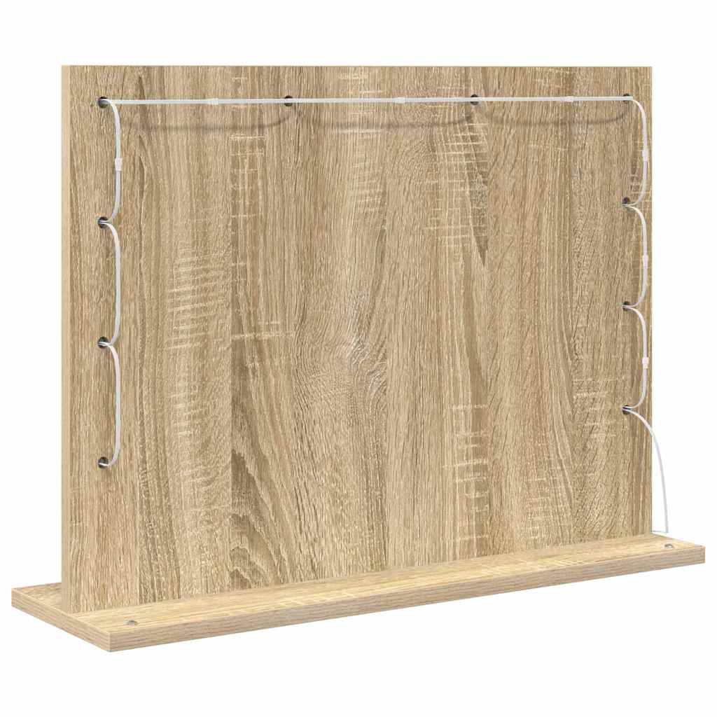 Vaskeskab Spejl Med Led -strimmellys Sonoma Eg 60 X 45 X 18 Cm - Billede 6