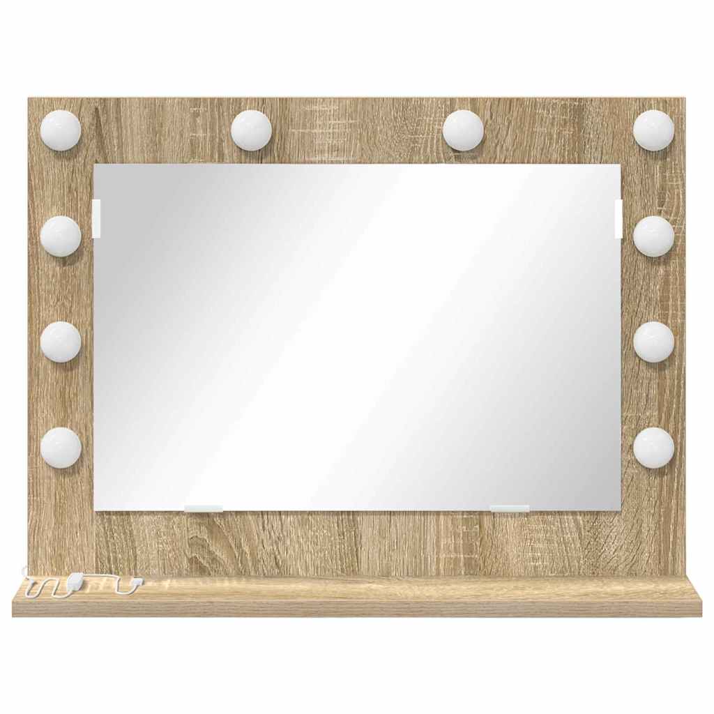 Vaskeskab Spejl Med Led -strimmellys Sonoma Eg 60 X 45 X 18 Cm - Billede 4