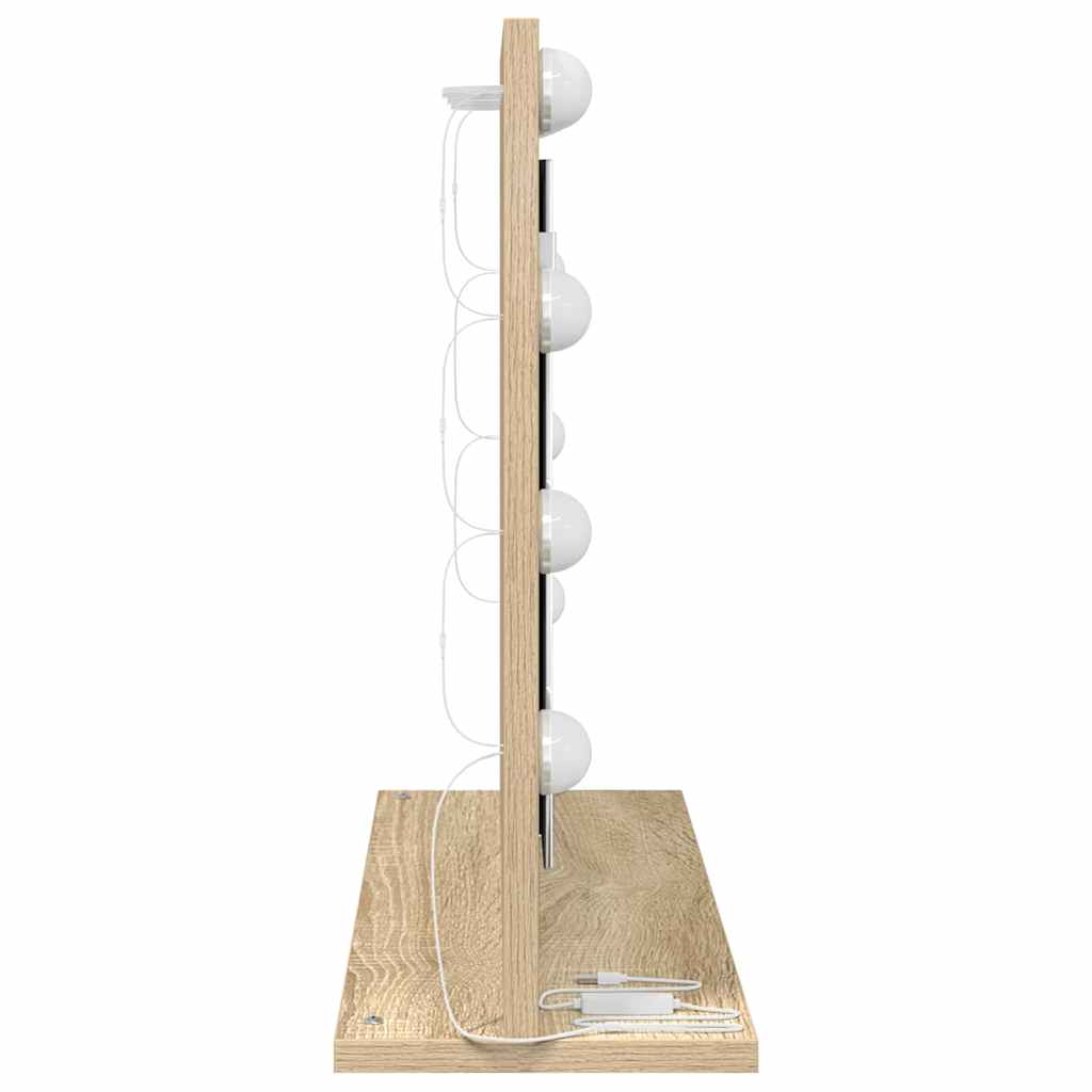Vaskeskab Spejl Med Led -strimmellys Sonoma Eg 60 X 45 X 18 Cm - Billede 5