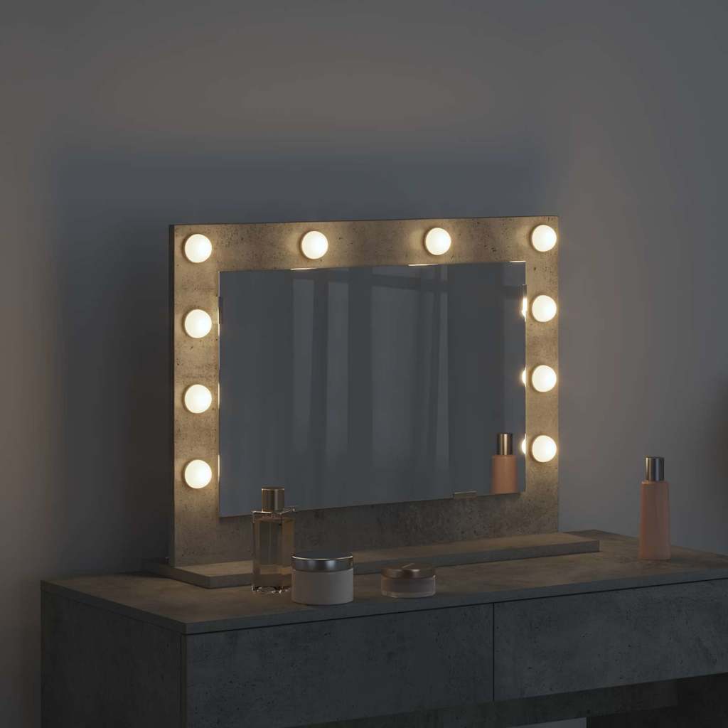 Vaskeskab Spejl Med Led -strimmellys Beton Grå 60 X 45 X 18 Cm - Billede 3