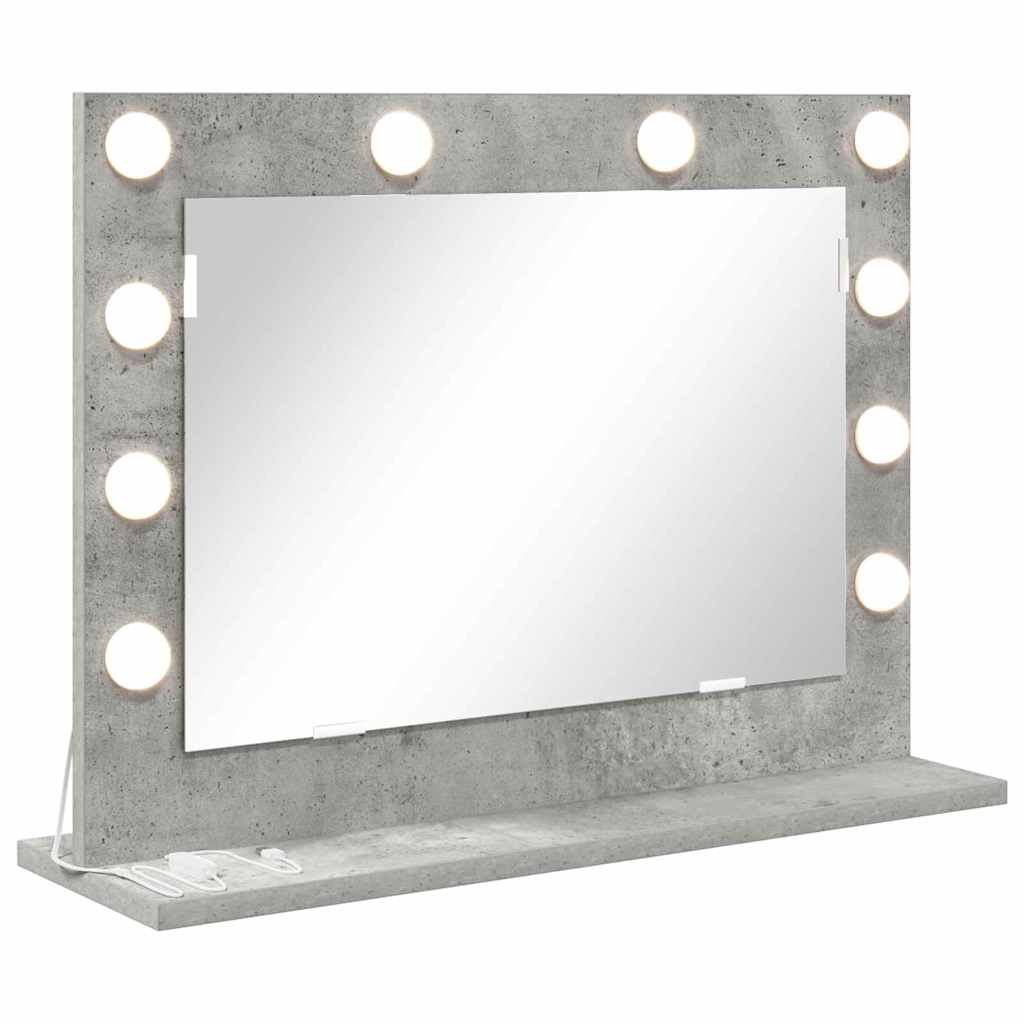 Vaskeskab Spejl Med Led -strimmellys Beton Grå 60 X 45 X 18 Cm - Billede 2