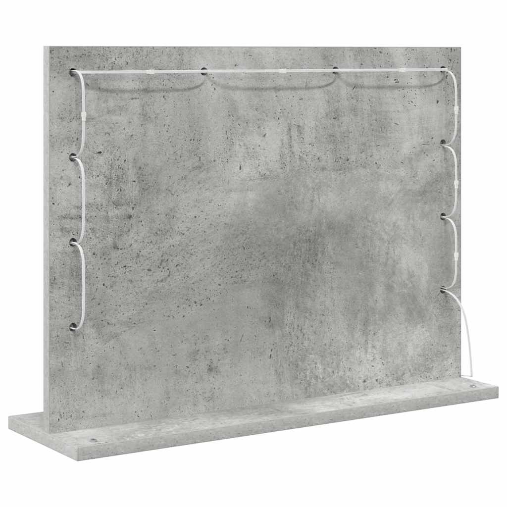 Vaskeskab Spejl Med Led -strimmellys Beton Grå 60 X 45 X 18 Cm - Billede 6