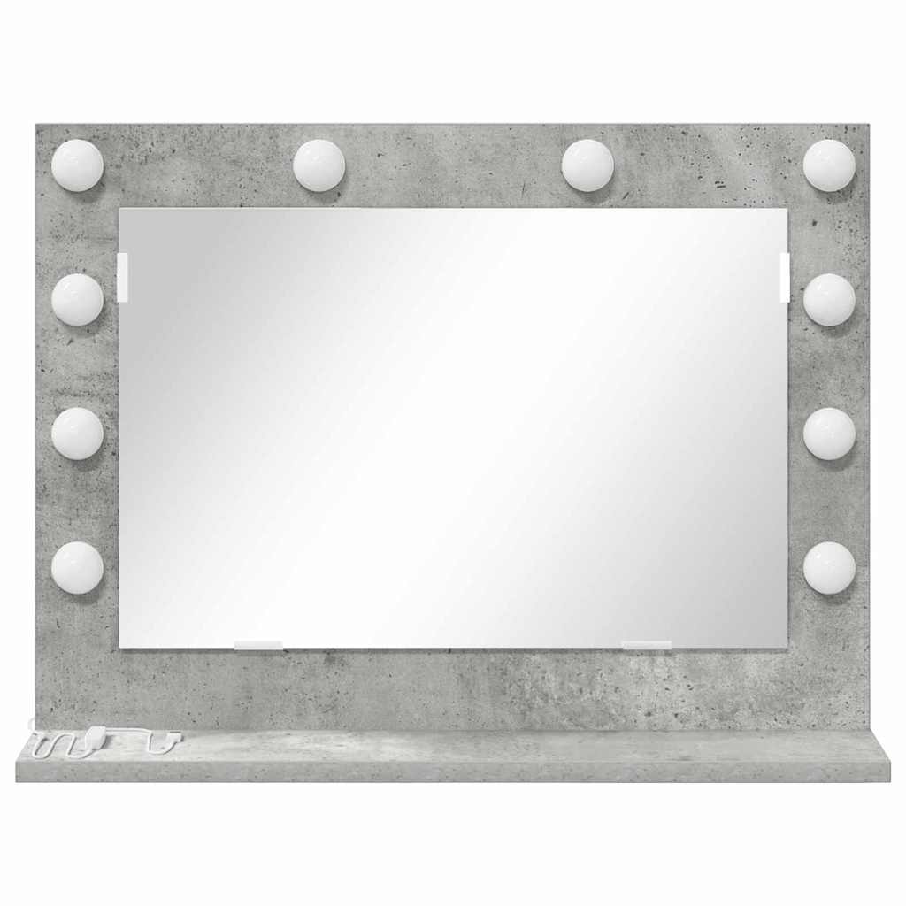 Vaskeskab Spejl Med Led -strimmellys Beton Grå 60 X 45 X 18 Cm - Billede 4