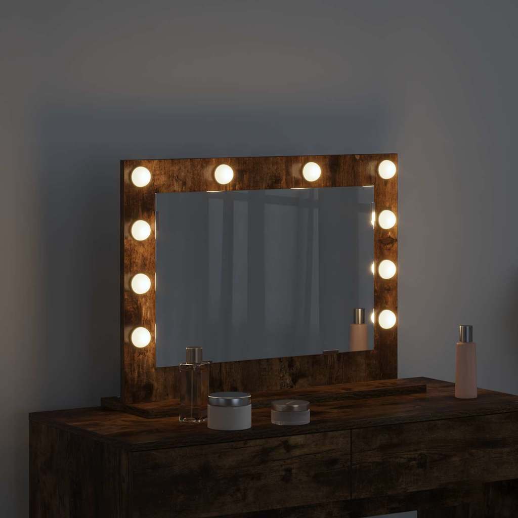 Vaskeskab Spejl Med Led -strimmellys Røget Eg 60 X 45 X 18 Cm - Billede 3