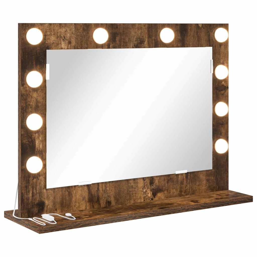 Vaskeskab Spejl Med Led -strimmellys Røget Eg 60 X 45 X 18 Cm - Billede 2