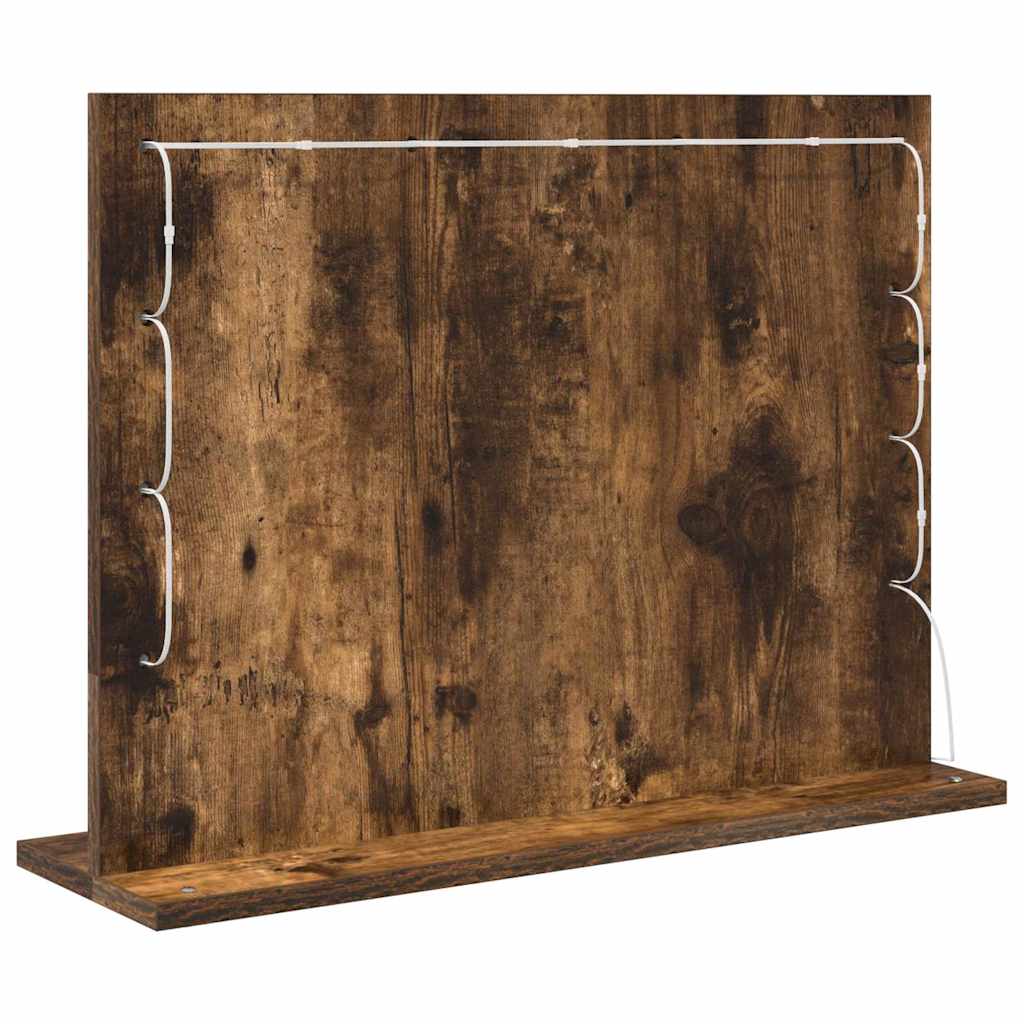 Vaskeskab Spejl Med Led -strimmellys Røget Eg 60 X 45 X 18 Cm - Billede 6