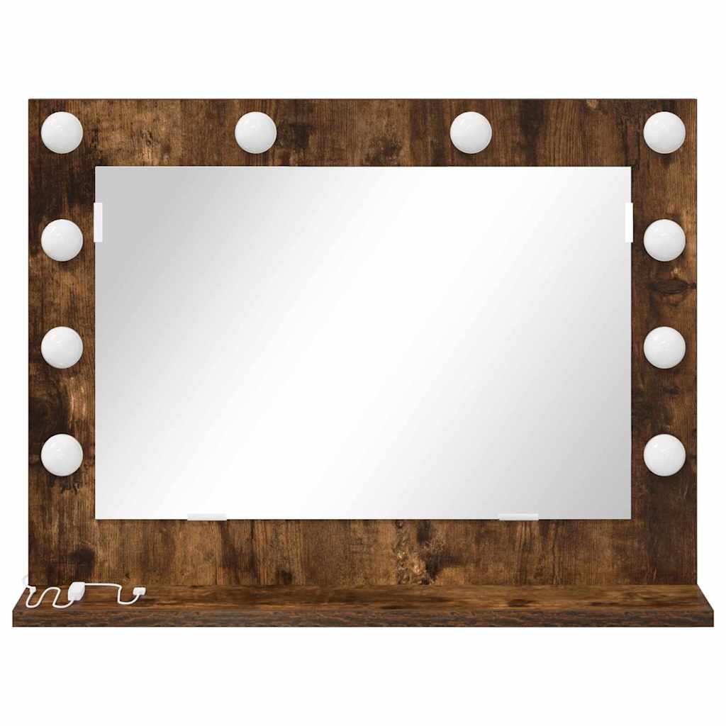 Vaskeskab Spejl Med Led -strimmellys Røget Eg 60 X 45 X 18 Cm - Billede 4