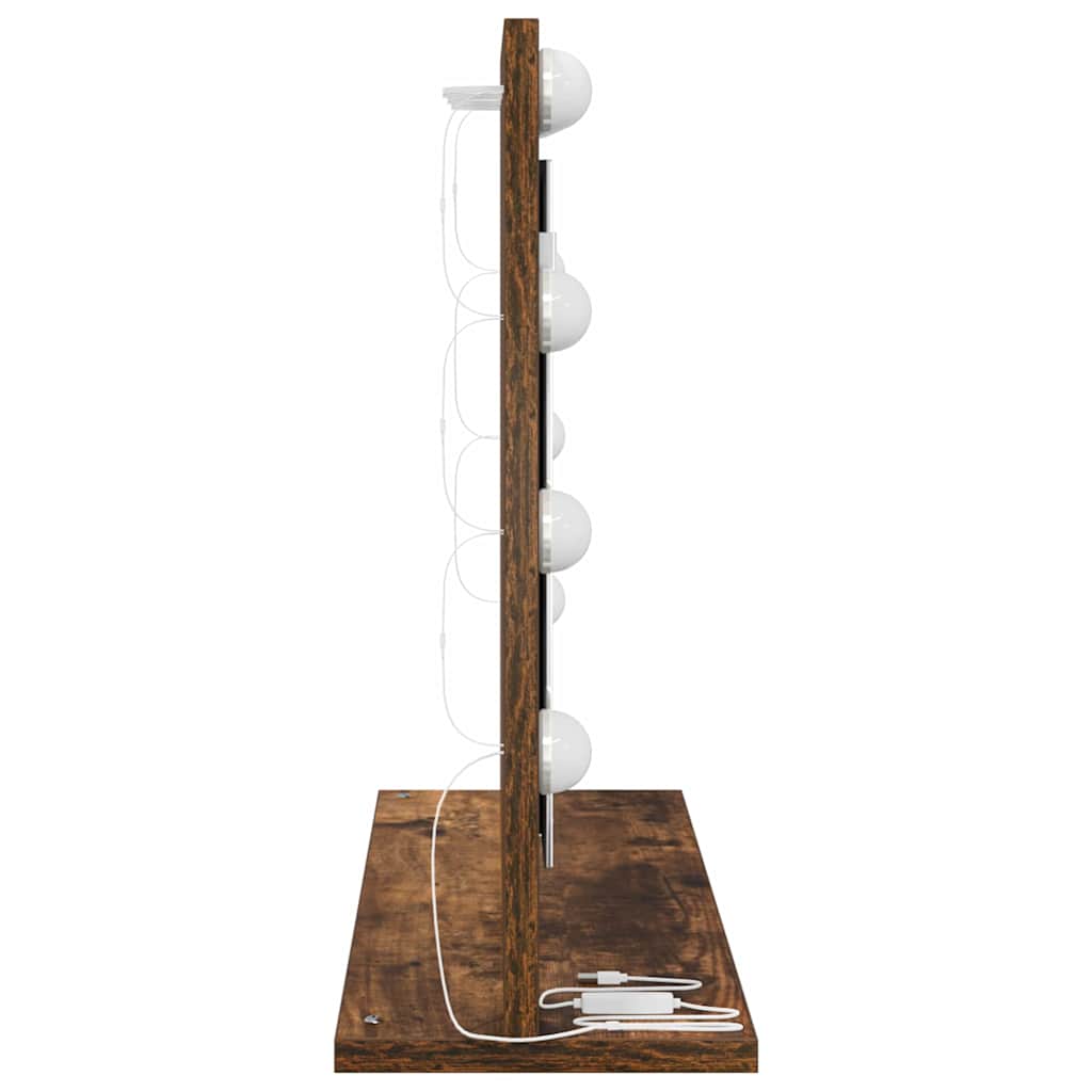 Vaskeskab Spejl Med Led -strimmellys Røget Eg 60 X 45 X 18 Cm - Billede 5