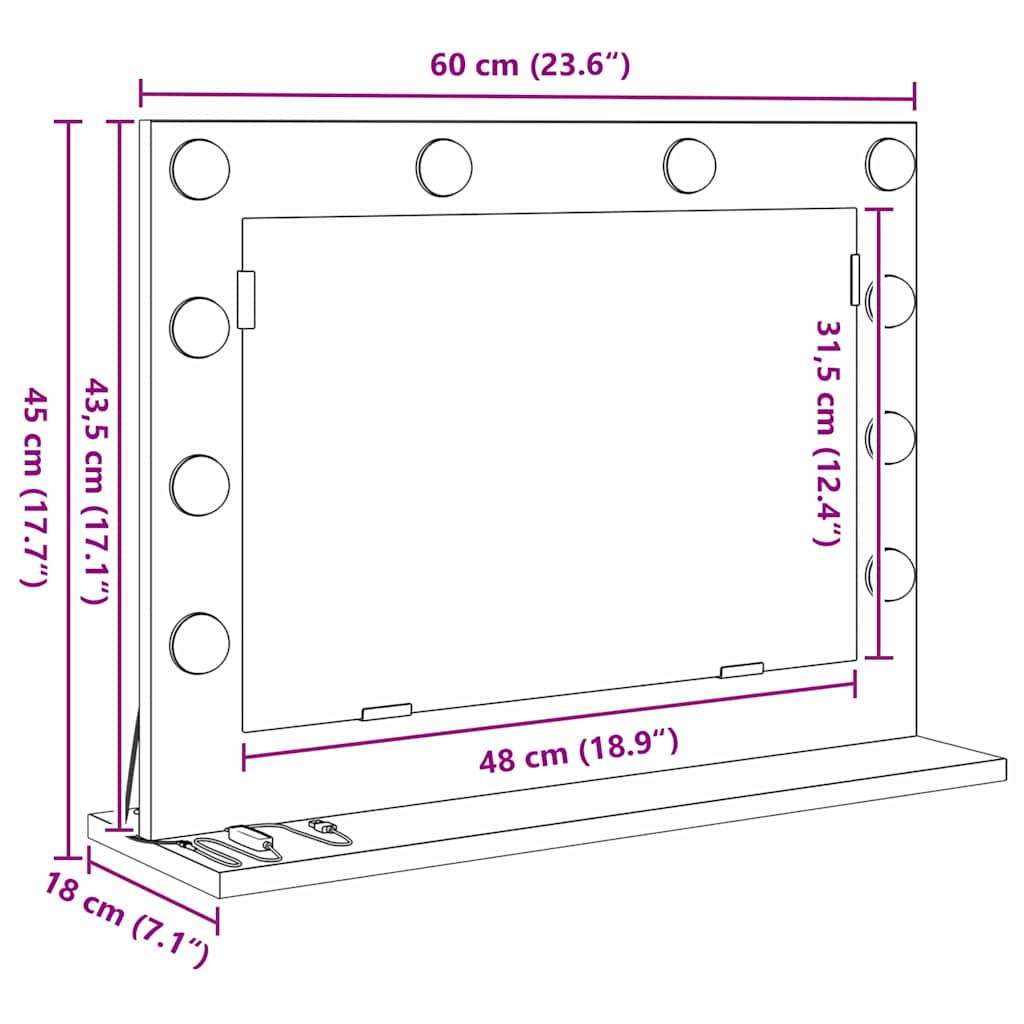 Vaskeskab Spejl Med Led -strimmellys Røget Eg 60 X 45 X 18 Cm - Billede 11