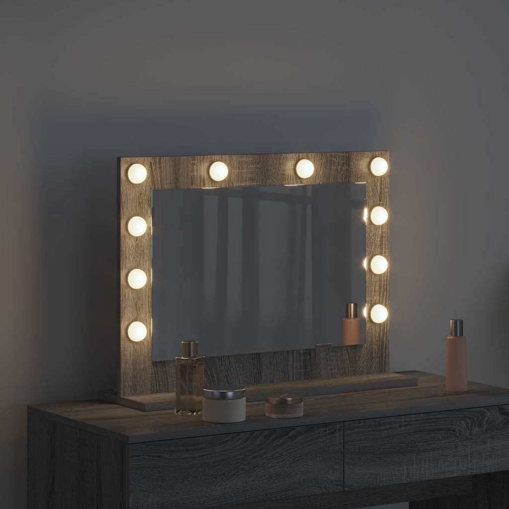 Vaskeskab Spejl Med Led -strimmellys Grå Sonoma 60 X 45 X 18 Cm - Billede 3
