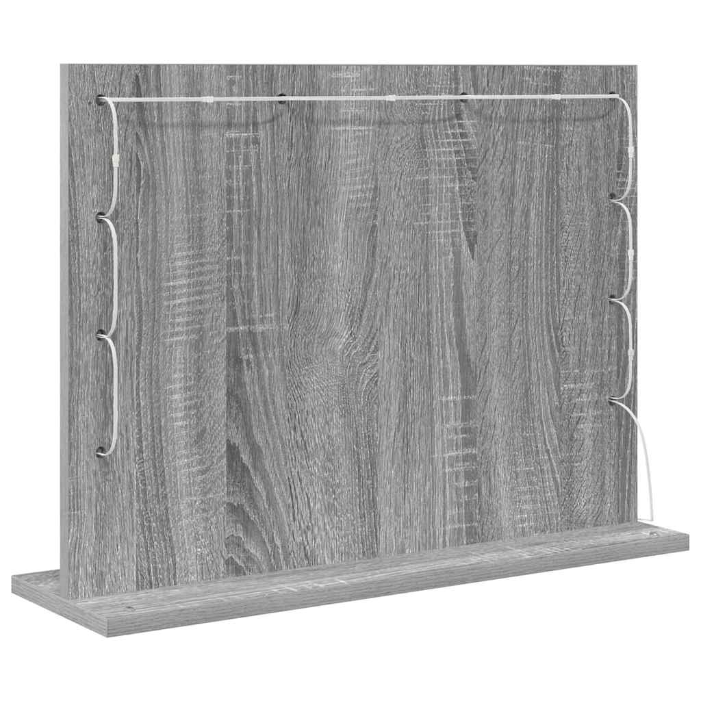 Vaskeskab Spejl Med Led -strimmellys Grå Sonoma 60 X 45 X 18 Cm - Billede 6