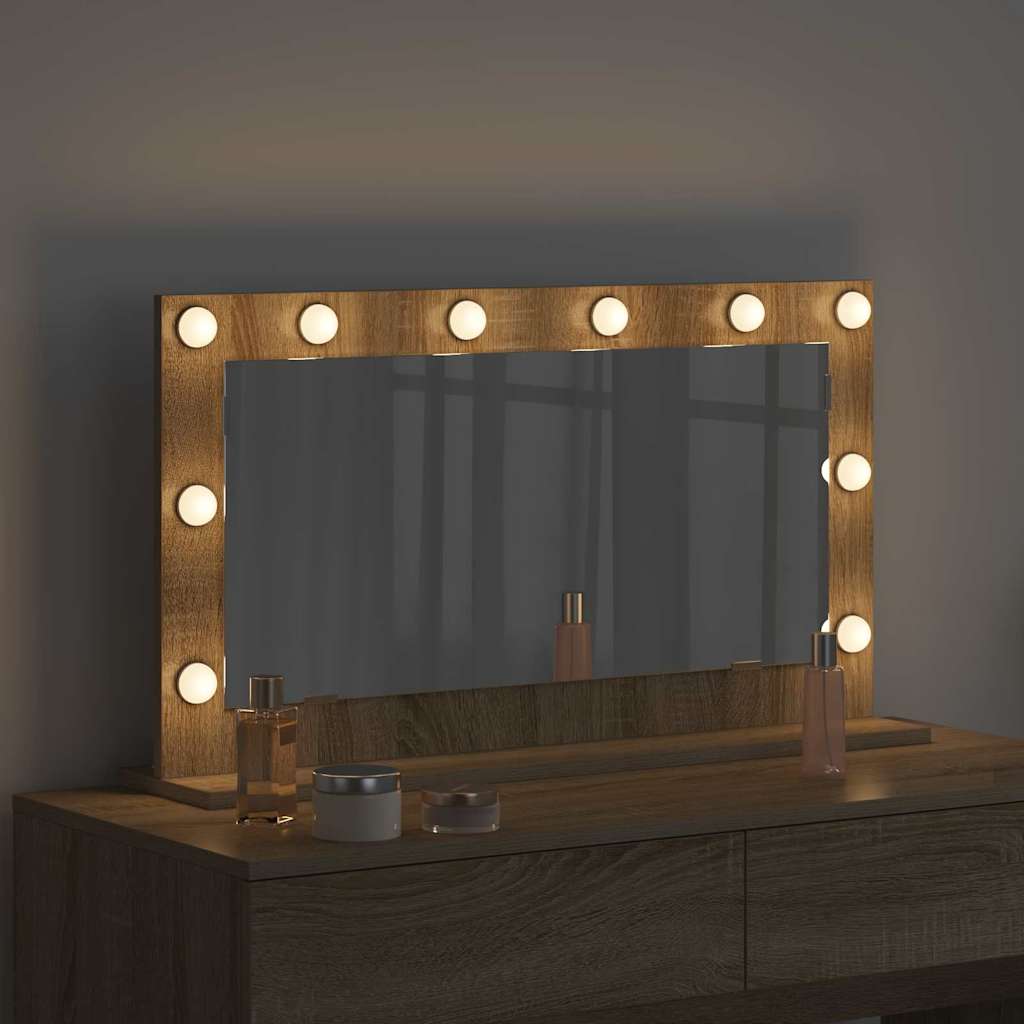 Vaskeskab Spejl Med Led -strimmellys Sonoma Eg 80 X 45 X 18 Cm - Billede 3