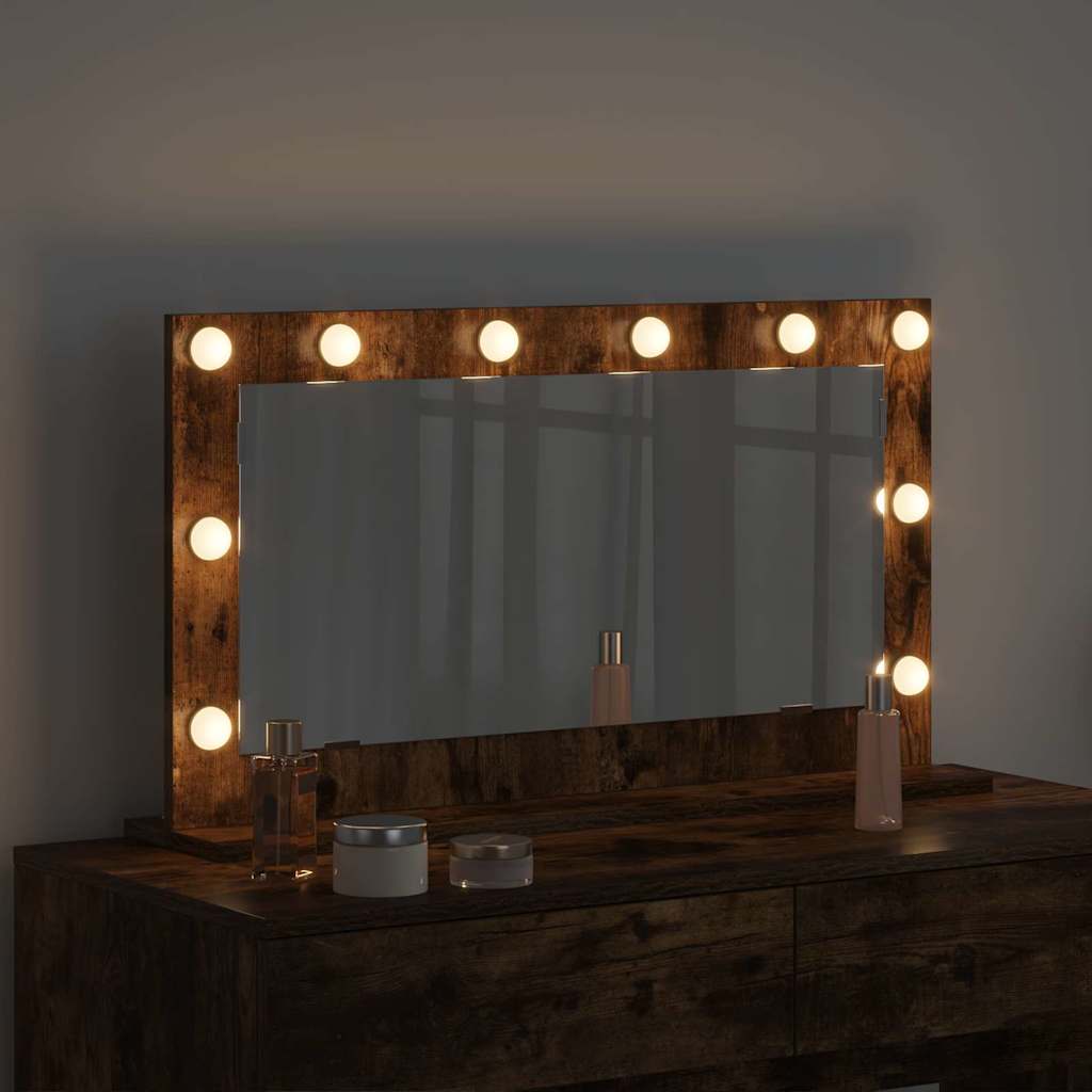 Vaskeskab Spejl Med Led -strimmellys Røget Eg 80 X 45 X 18 Cm - Billede 3