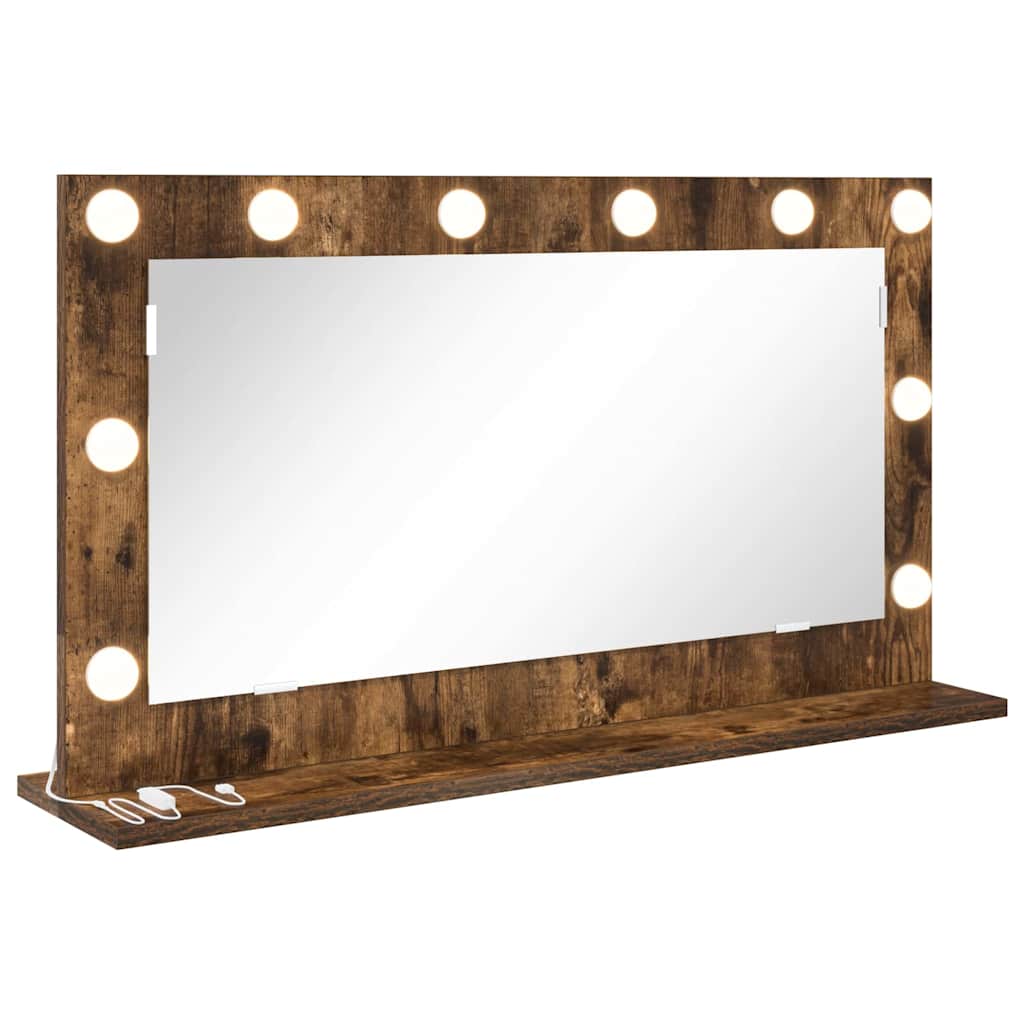 Vaskeskab Spejl Med Led -strimmellys Røget Eg 80 X 45 X 18 Cm - Billede 2
