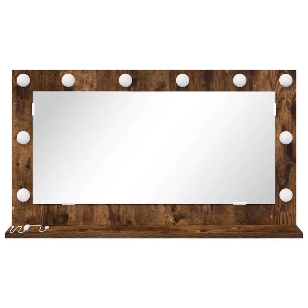 Vaskeskab Spejl Med Led -strimmellys Røget Eg 80 X 45 X 18 Cm - Billede 4