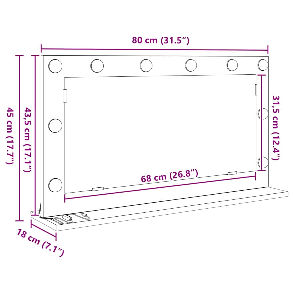 Vaskeskab Spejl Med Led -strimmellys Røget Eg 80 X 45 X 18 Cm - Billede 11