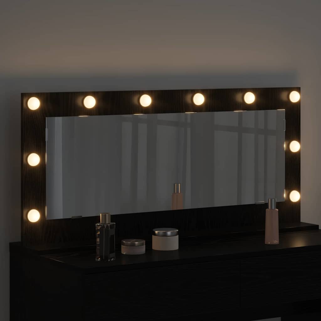 Vaskeskab Spejl Med Led -strimmellys Sort Eg 100 X 45 X 18 Cm - Billede 3