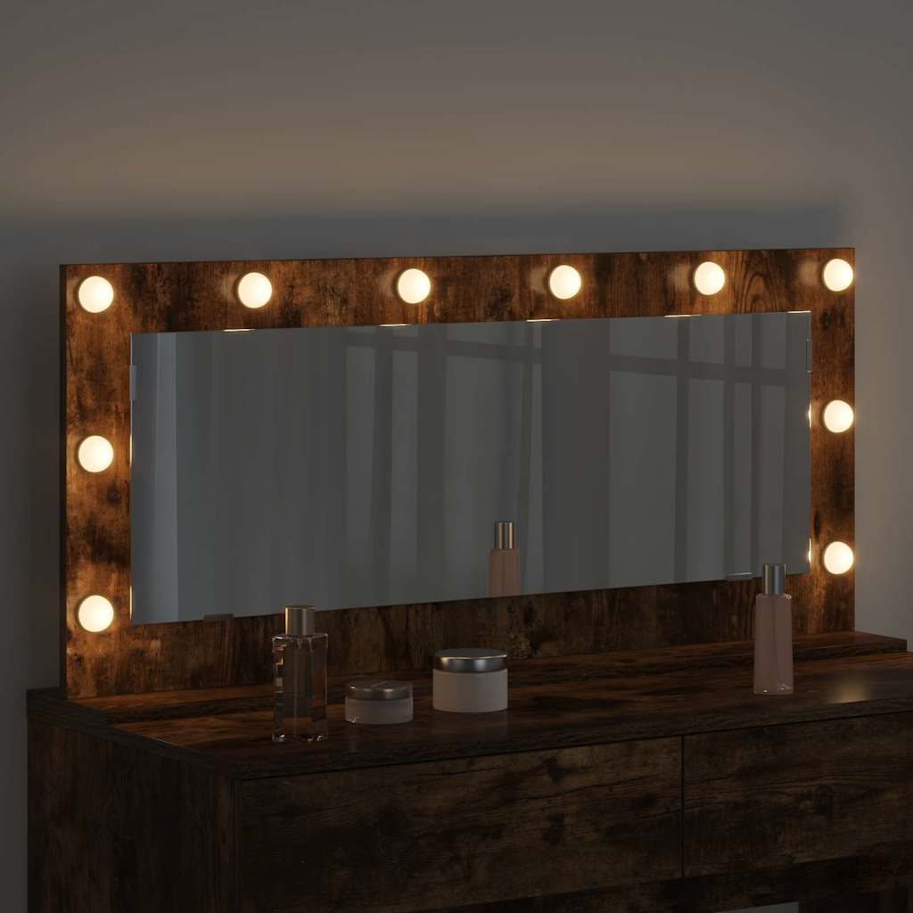 Vaskeskab Spejl Med Led -strimmellys Røget Eg 100 X 45 X 18 Cm - Billede 3
