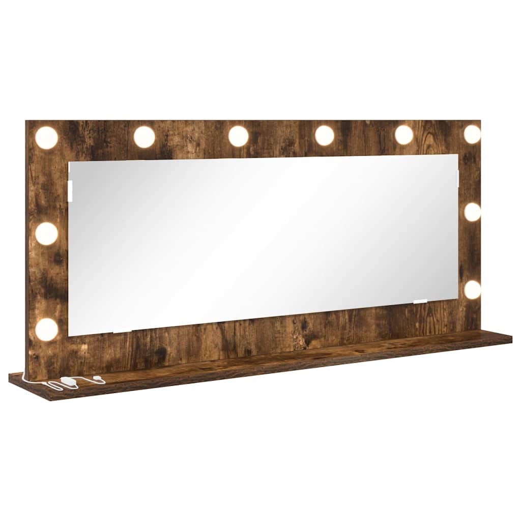 Vaskeskab Spejl Med Led -strimmellys Røget Eg 100 X 45 X 18 Cm - Billede 2