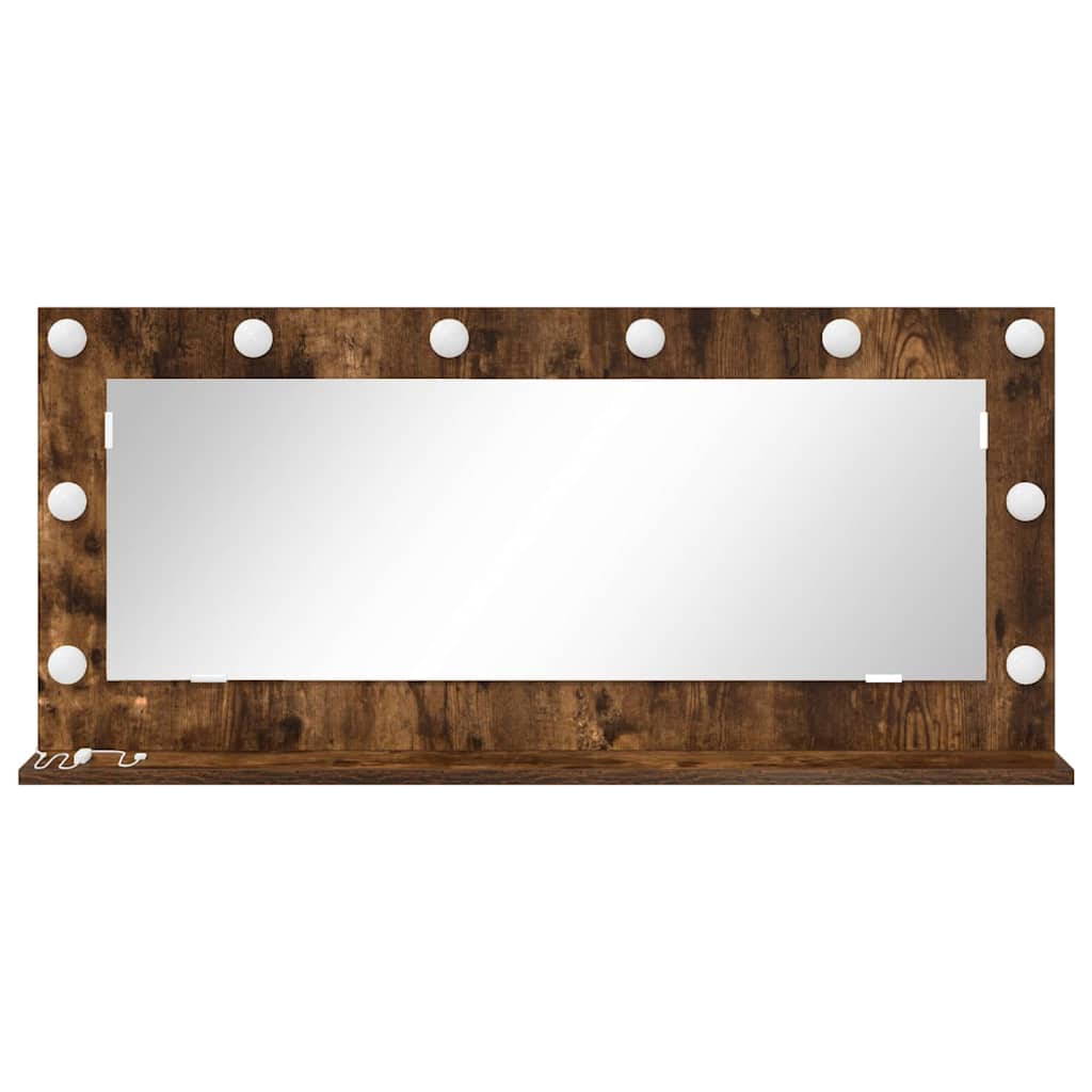Vaskeskab Spejl Med Led -strimmellys Røget Eg 100 X 45 X 18 Cm - Billede 4