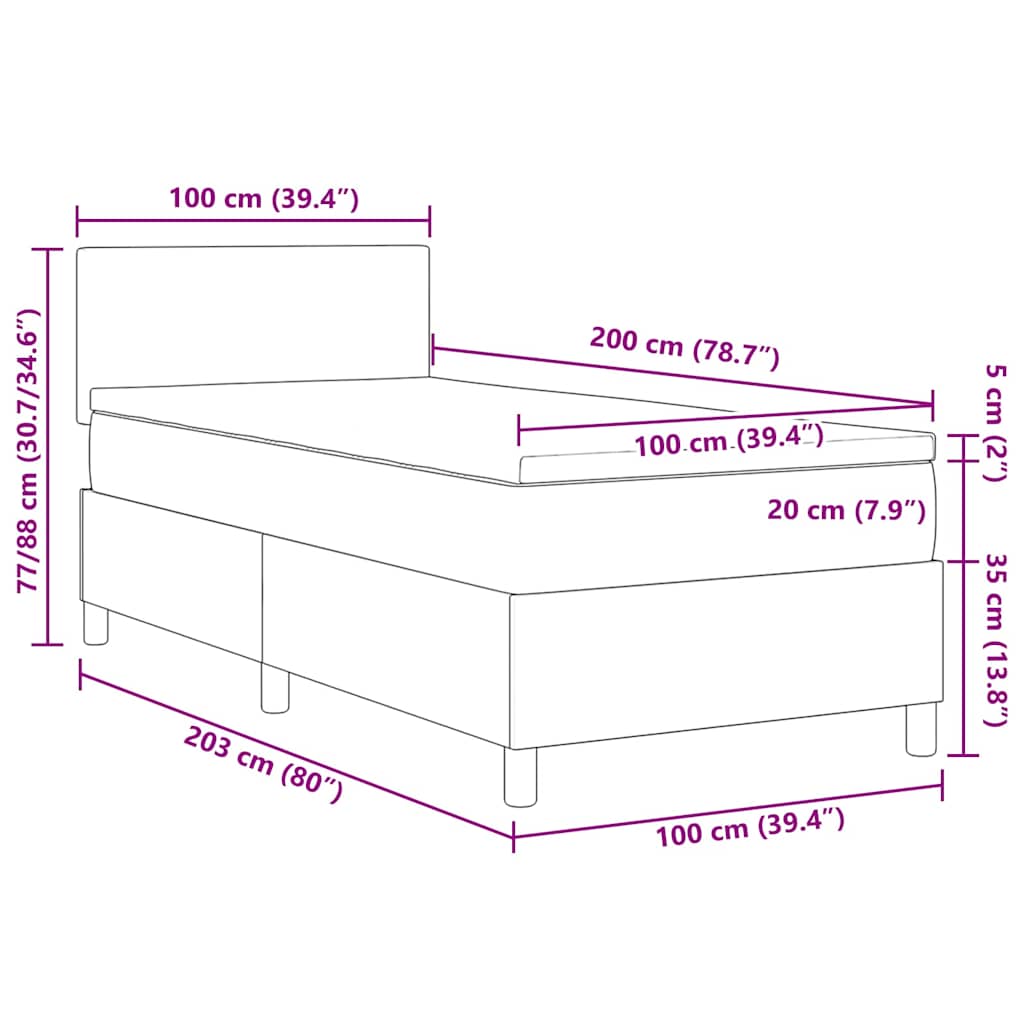 Box Spring Seng Lys Grå Og Hvid 203 X 100 X 88 Cm Corduroy Stof - Billede 13