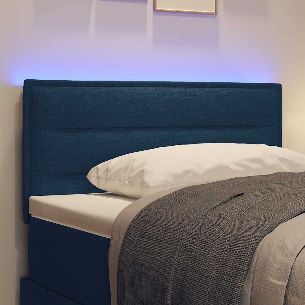 Led Sengegavl Med Led -strimmellys Vægmonteret Blå 80 Cm Stof - Billede 5