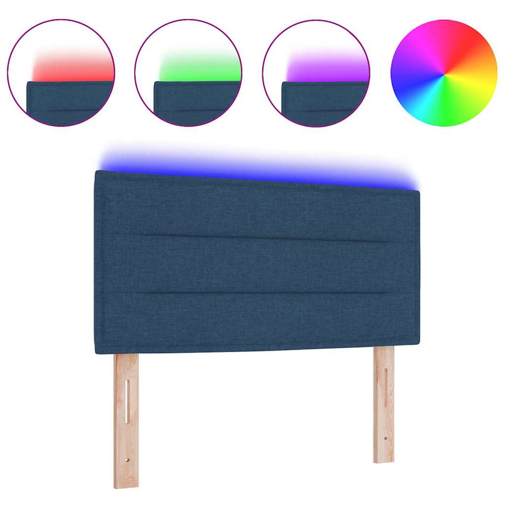 Led Sengegavl Med Led -strimmellys Vægmonteret Blå 80 Cm Stof - Billede 3