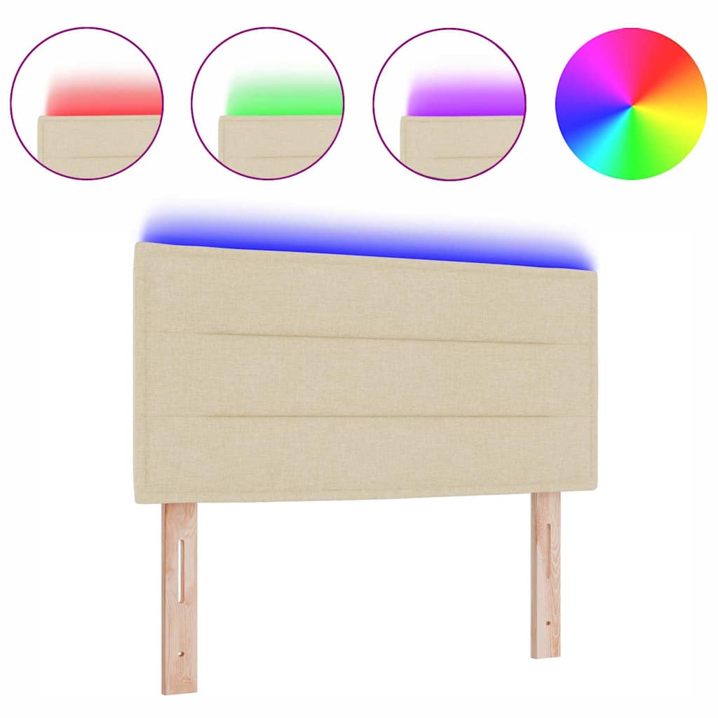 Led Sengegavl Med Led -strimmellys Vægmonteret Creme 90 Cm Stof - Billede 3