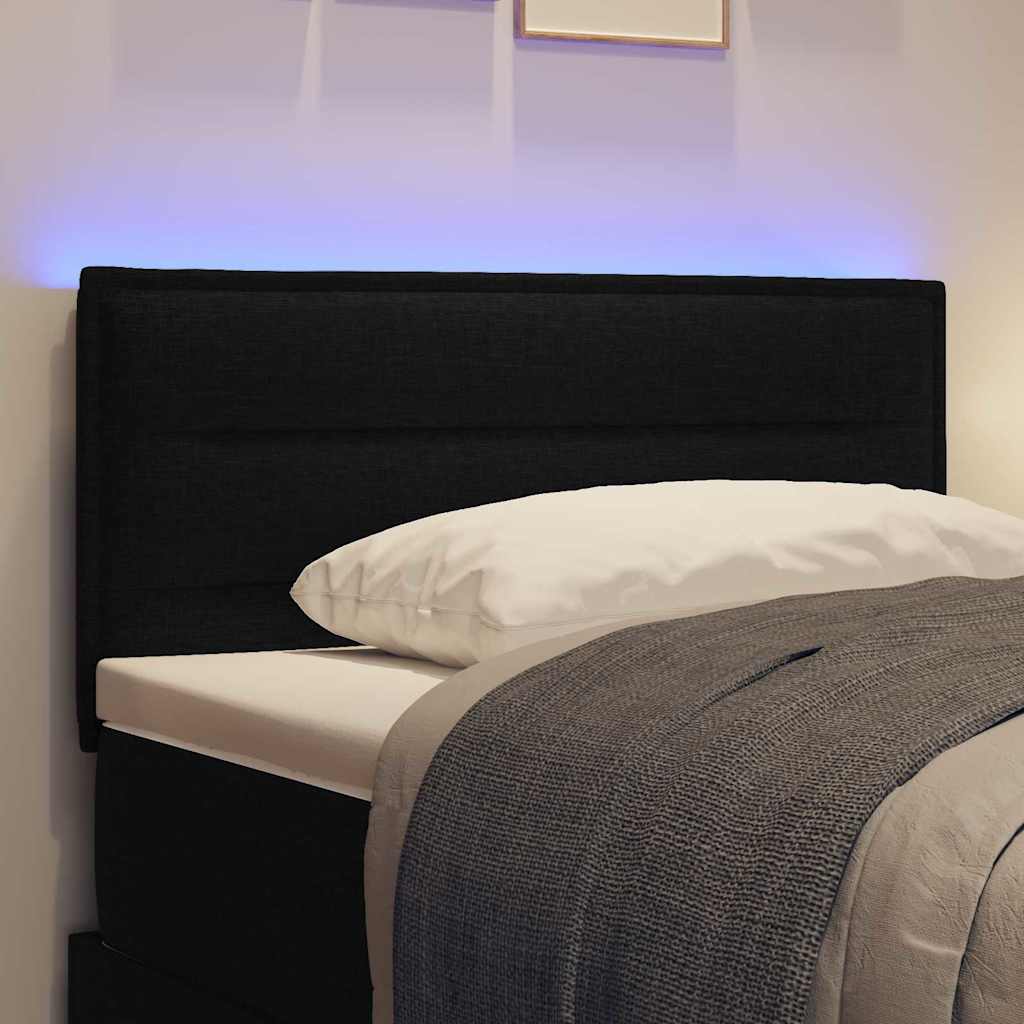 Led Sengegavl Med Led -strimmellys Vægmonteret Sort 100 Cm Stof - Billede 5