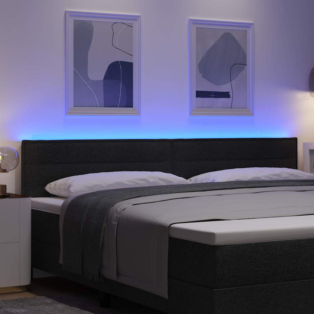 Led Sengegavl Med Led -strimmellys Vægmonteret Sort 200 Cm Stof - Billede 5