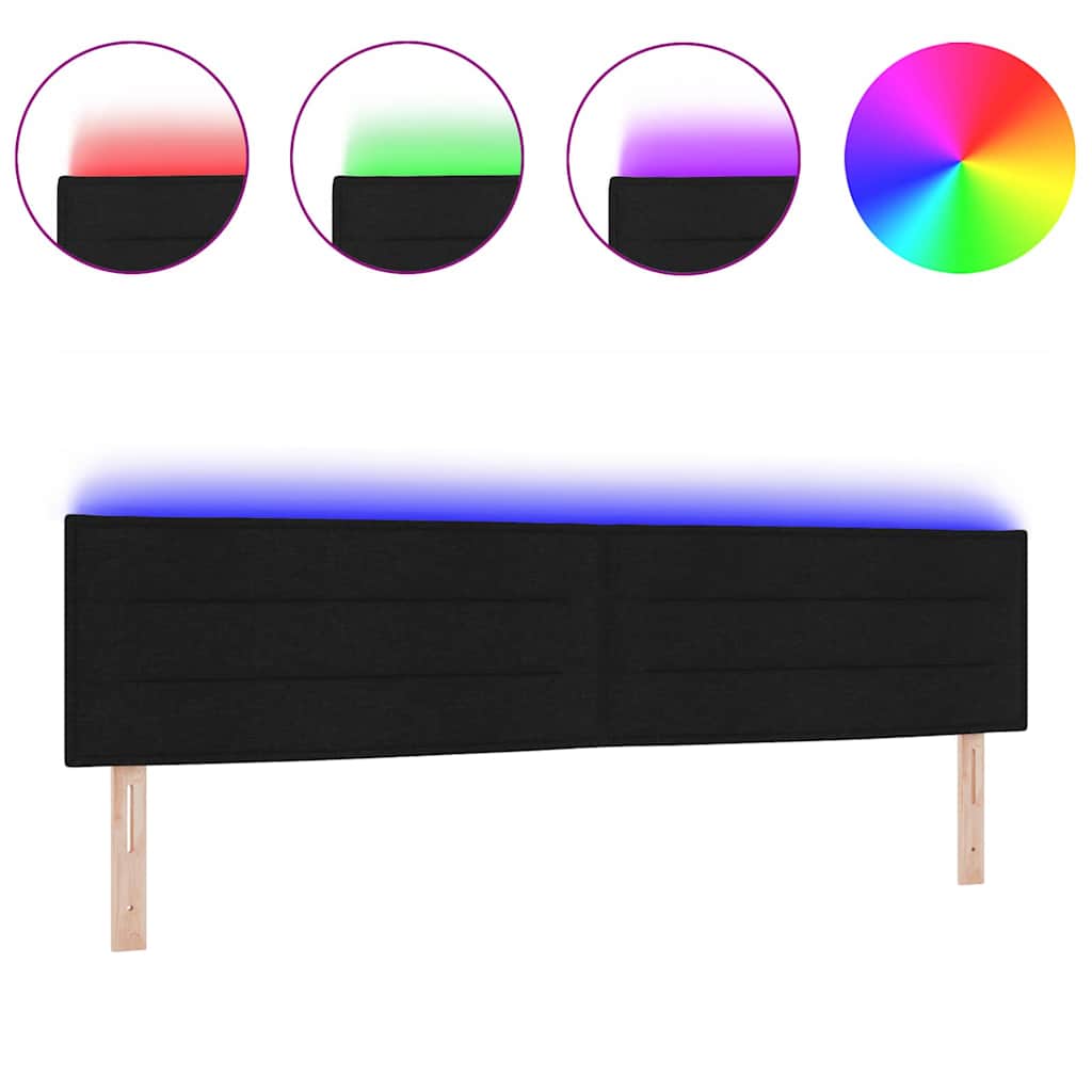 Led Sengegavl Med Led -strimmellys Vægmonteret Sort 200 Cm Stof - Billede 3