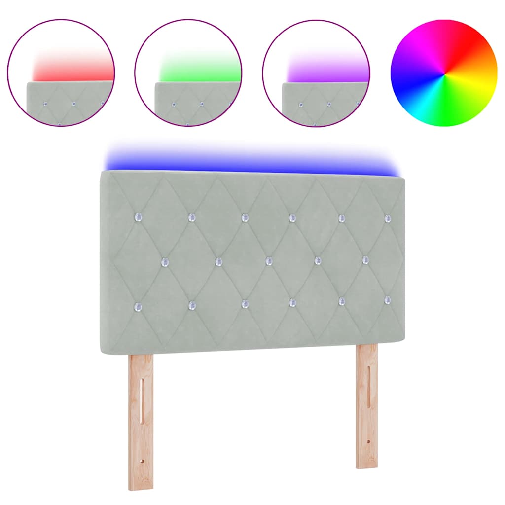 Led Sengegavl Med Led -strimmellys Argyle Lysegrå 80 Cm Fløjl - Billede 3