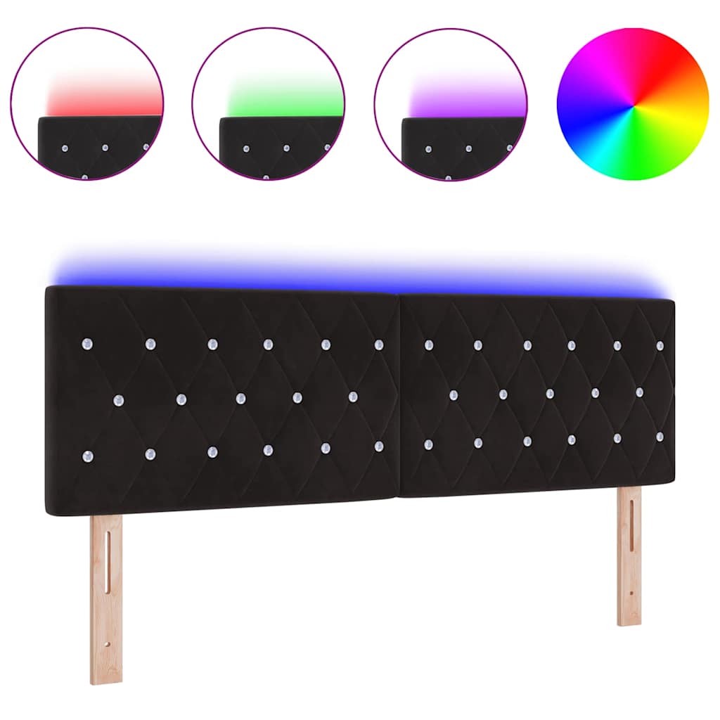 Led Sengegavl Med Led -strimmellys Argyle Sort 144 Cm Fløjl - Billede 3